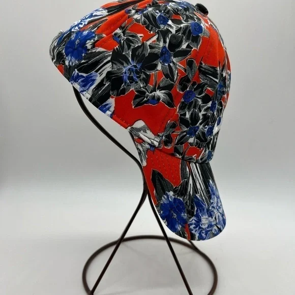 NIKE BALL CAP BRIGHT RED, BLUE, BLACK & WHITE FLORAL TROPICAL DESIGN ONE SIZE - Picture 2 of 10